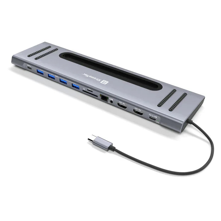 XtremeMac Type-C 12 In 1 Docking Hub Station - Silver - Tashqila XtremeMac Type-C 12 In 1 Docking Hub Station - Silver - Tashqila